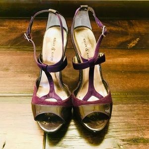 Purple suede and faux leather spike heels